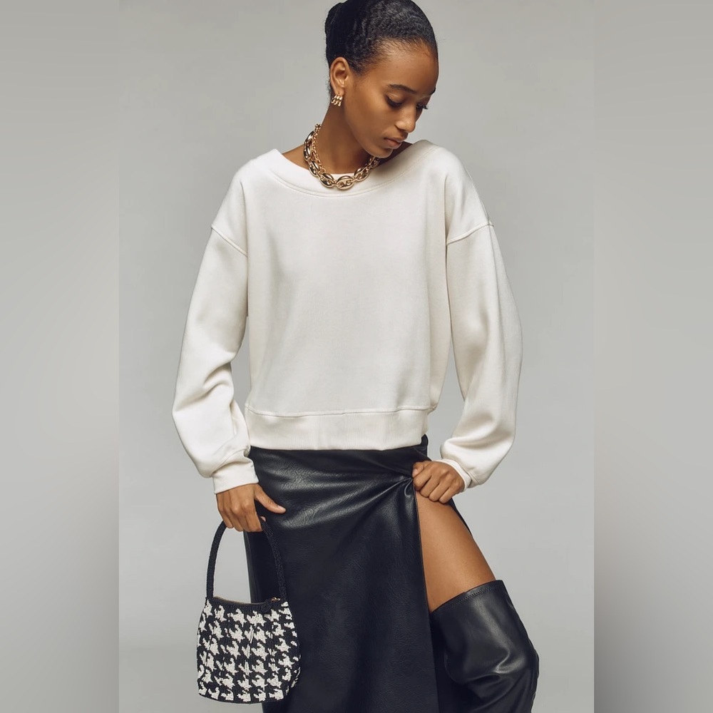ANTHROPOLOGIE 🎀 Maeve Bow-Back Sweatshirt, Ivory w/ Black Bow, 3X,NWT,SOLD OUT! - Picture 6 of 7